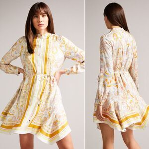 Ted Baker Paulita Handkerchief Crepe Mini‎ Shirt Dress NEW US Size 14 [Ted 6]
